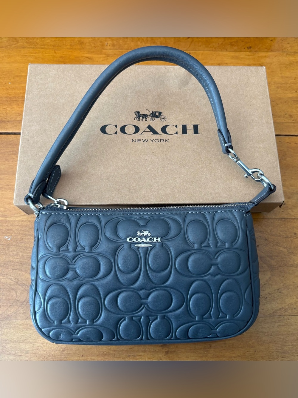 Coach Quilted Grey Leather Shoulder Bag with Silver Logo